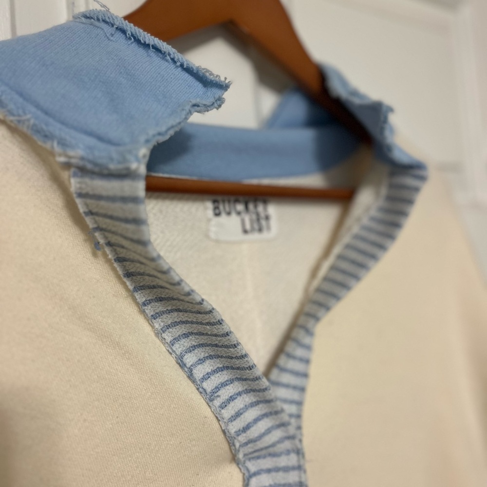 Oversized Distressed Patchwork Block Top Blue & C… - image 5